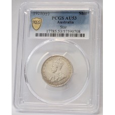 AUSTRALIA 1921 . ONE 1 SHILLING . STAR . PCGS AU53